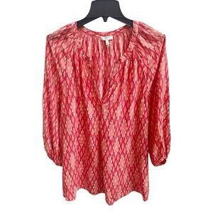 Joie Addie B Blouse Spiced Coral 100% Silk Top 3/4 Slv Oversized Sz M